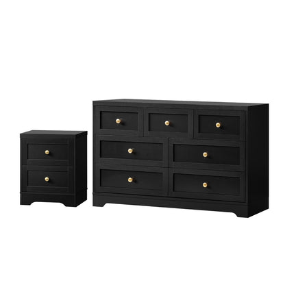 7 Chest of Drawers and Bedside Table Hamptons Furniture Set Black