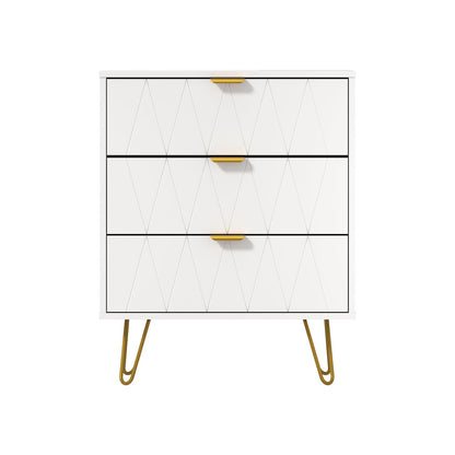 3 Chest of Drawers Dresser Storage Cabinet with Gold Handles White