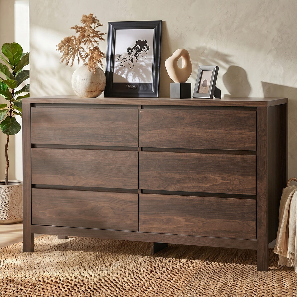 Lowboy Dresser Walnut 6 Drawer 120x39x75cm