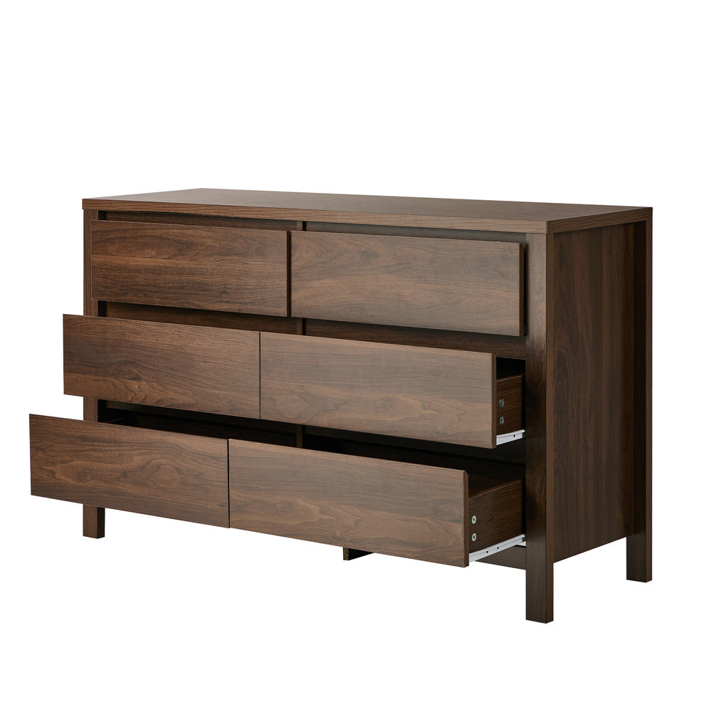 Lowboy Dresser Walnut 6 Drawer 120x39x75cm