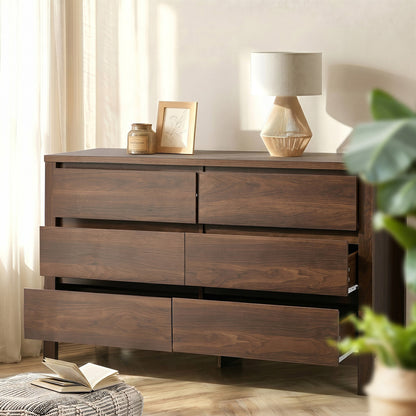 Lowboy Dresser Walnut 6 Drawer 120x39x75cm