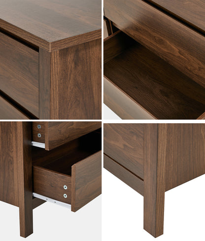 Lowboy Dresser Walnut 6 Drawer 120x39x75cm
