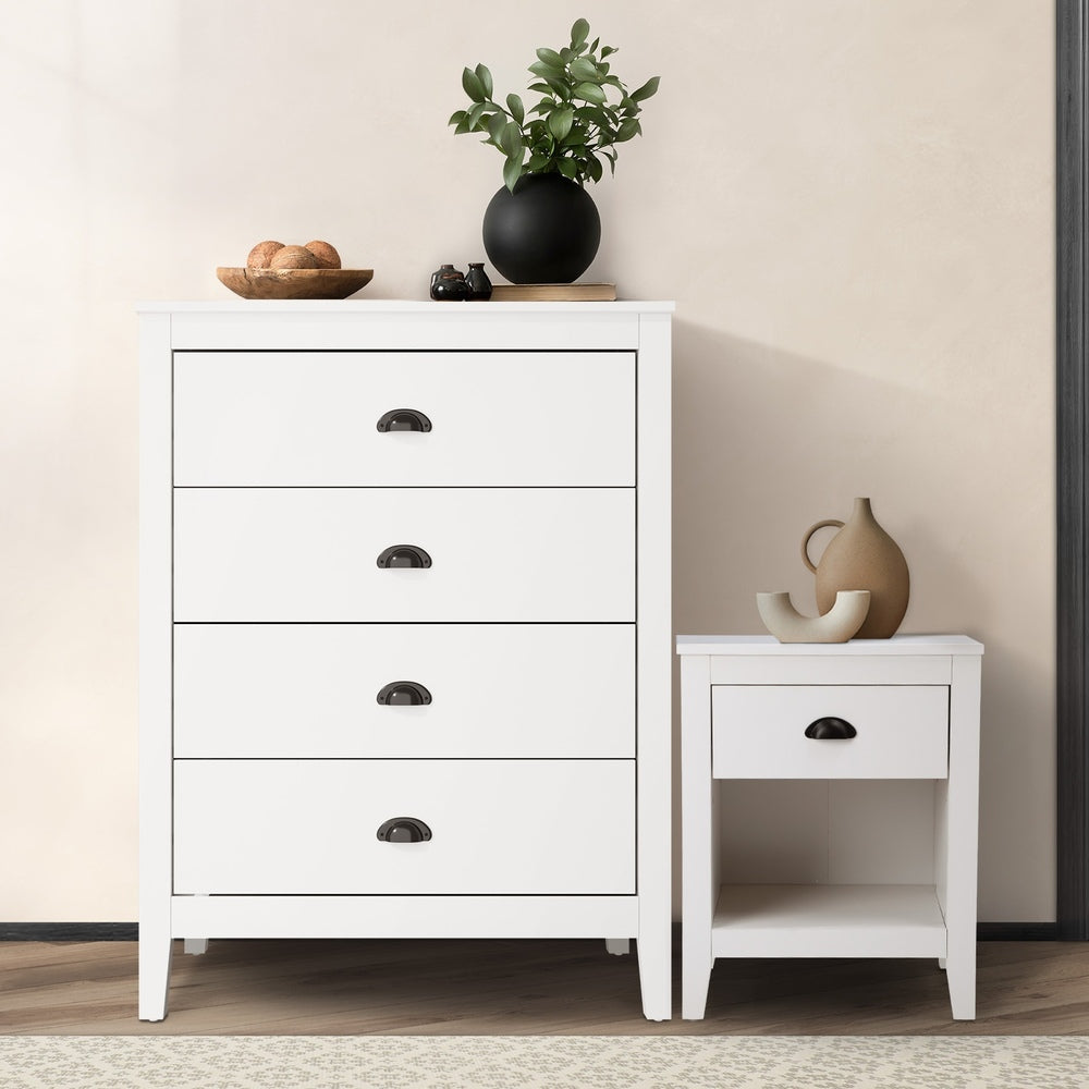 4 Chest of Drawers and Bedside Table Vintage Bedroom Set White