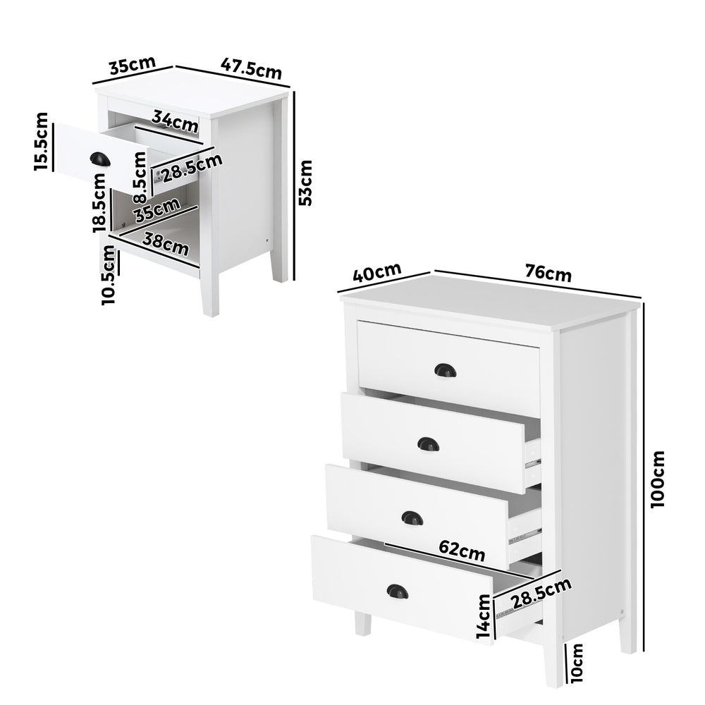 6 Chest of Drawers and 2 Bedside Tables Vintage Bedroom Set