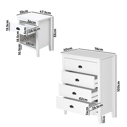 6 Chest of Drawers and 2 Bedside Tables Vintage Bedroom Set