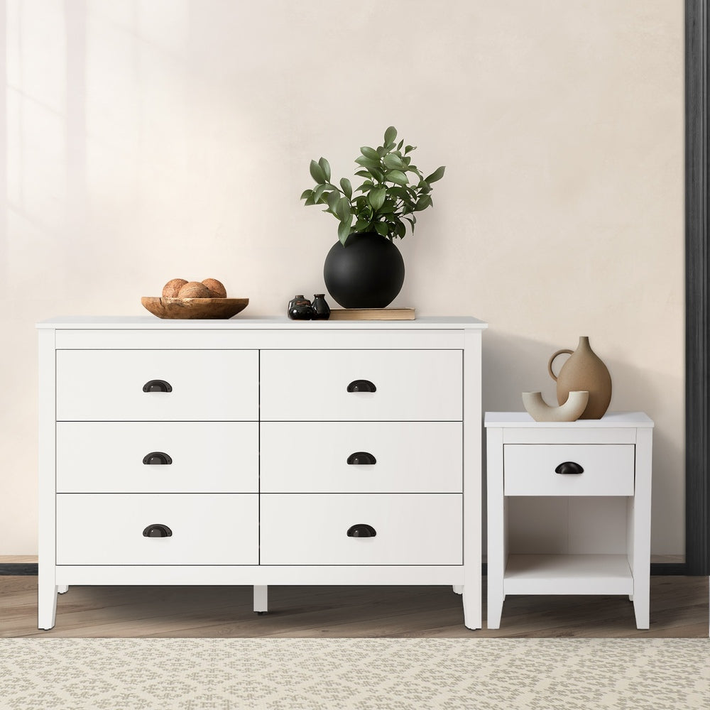 6 Chest of Drawers and 2 Bedside Tables Vintage Bedroom Set White