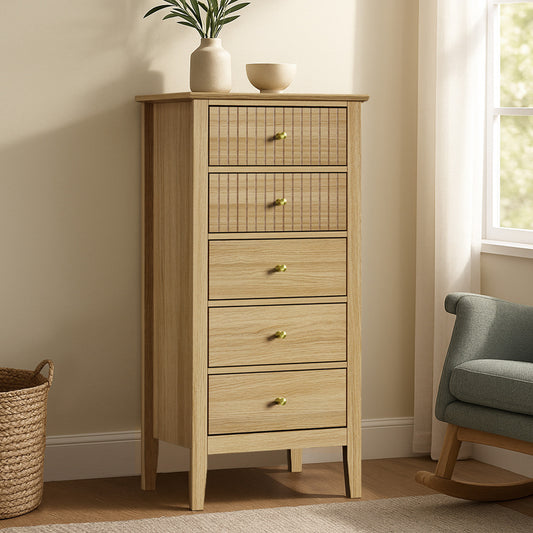5 Chest of Drawers Dresser Tallboy Storage Cabinet Natural