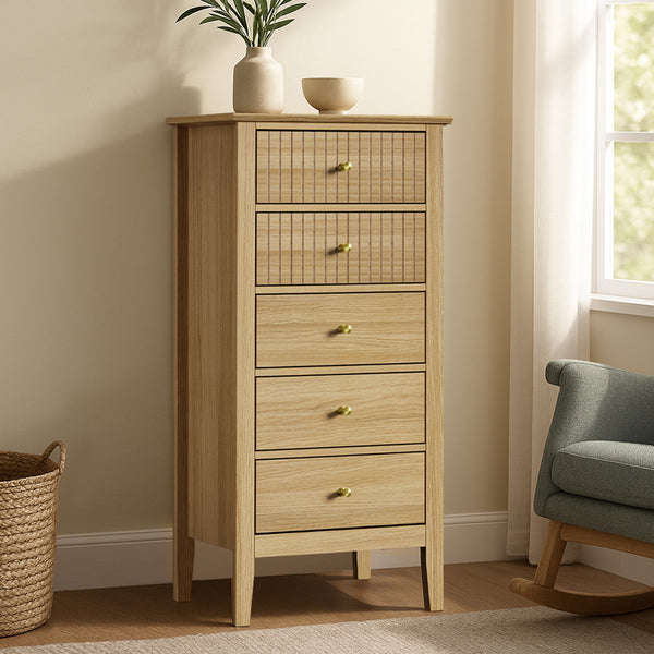  5 Chest of Drawers Dresser Tallboy Storage Cabinet Natural