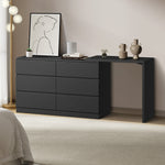 6 Chest of Drawers Dresser with Side Table Black