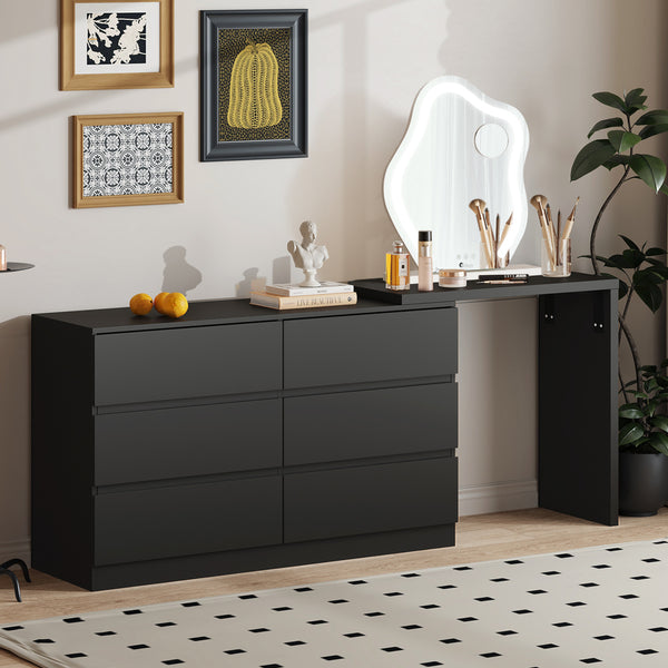  6 Chest of Drawers Dresser with Side Table Black