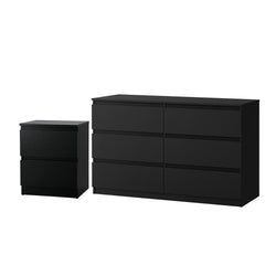 6 Chest of Drawers and Bedside Table Cabinet Bedroom Set Black