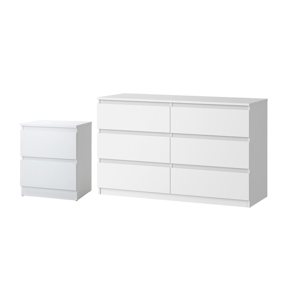 6 Chest of Drawers and Bedside Table Cabinet Bedroom Set