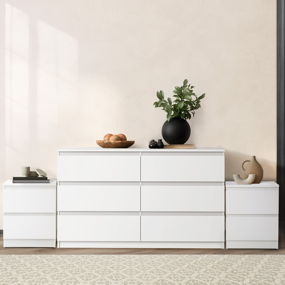 6 Chest of Drawers and 2 Bedside Tables Bedroom Set White