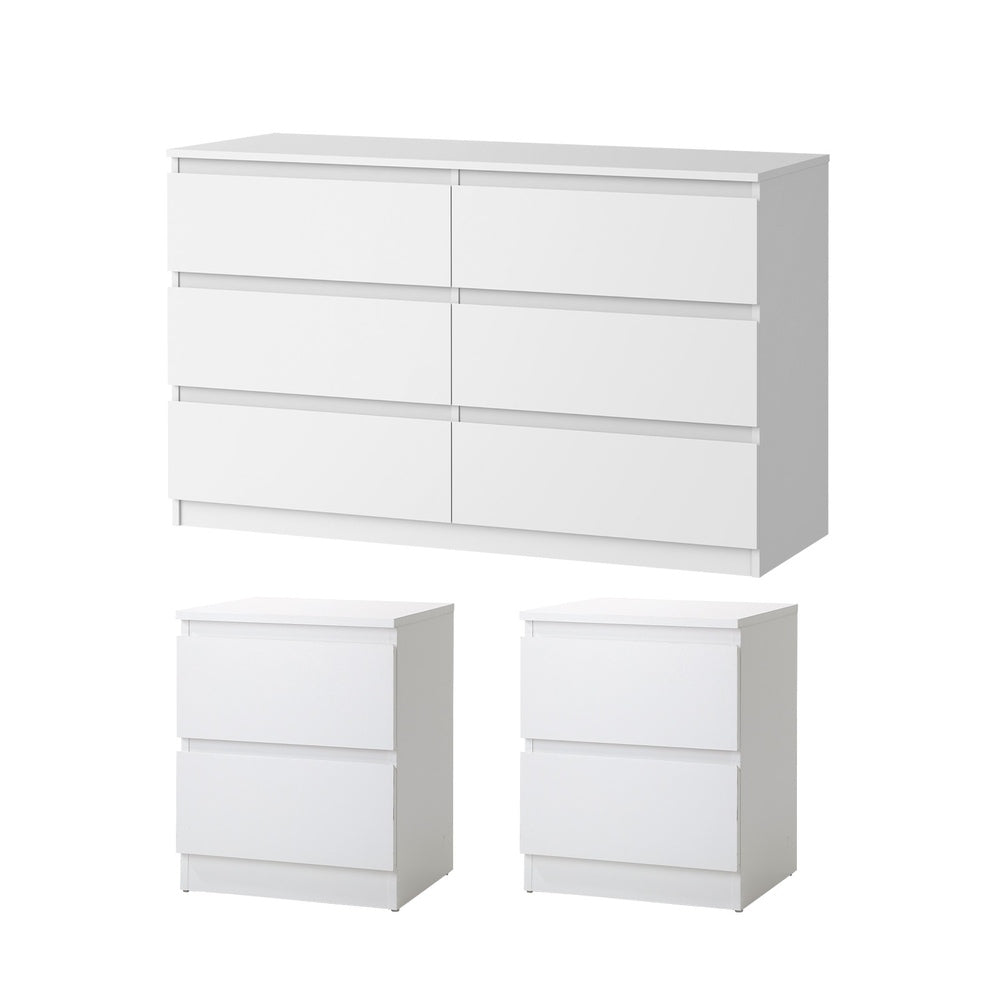 6 Chest of Drawers and 2 Bedside Tables Bedroom Set White