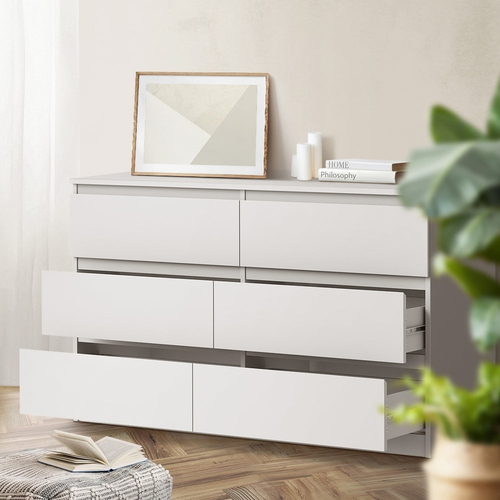 6 Chest of Drawers and 2 Bedside Tables Bedroom Set White