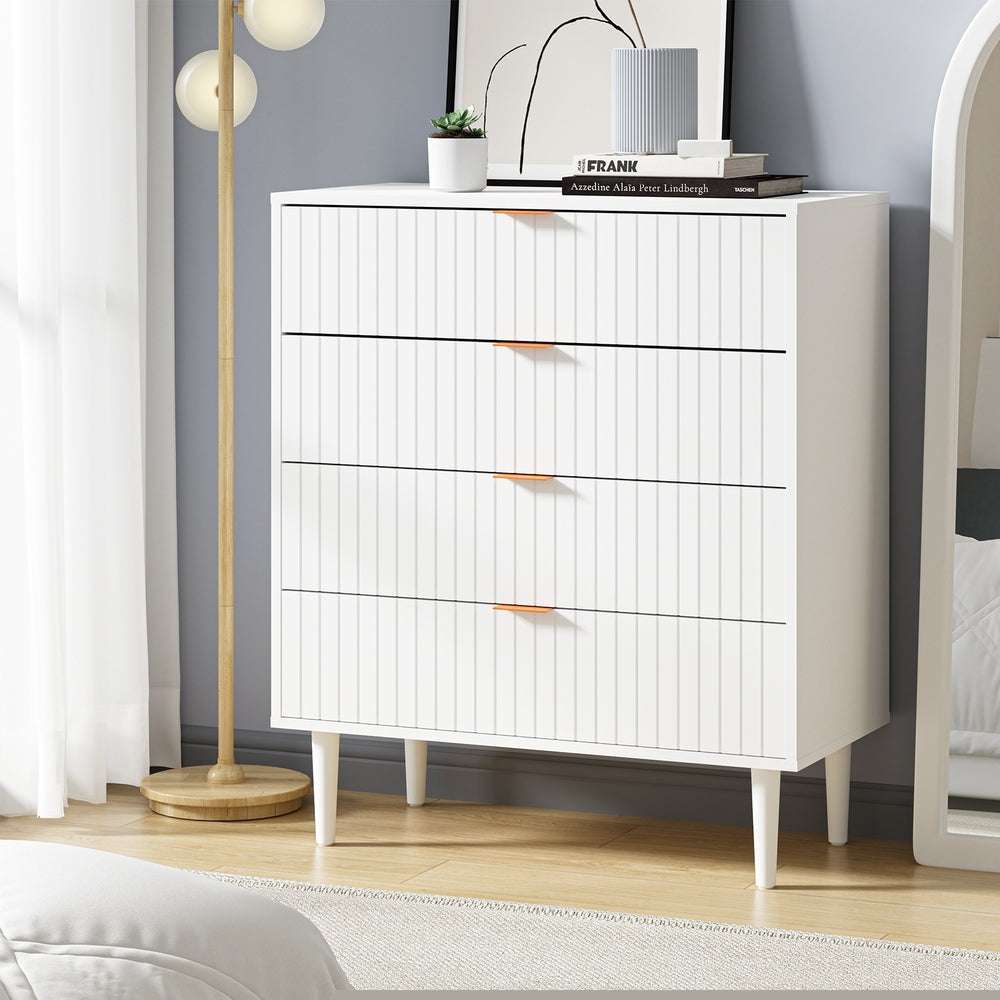 4 Chest of Drawers Tallboy White Gold