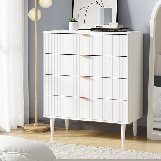 4 Chest of Drawers Tallboy White Gold