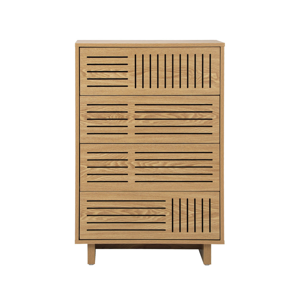 Chest Of Drawers 4 Drawer Storage Cabinet Tallboy Natural Wood 2 Pack