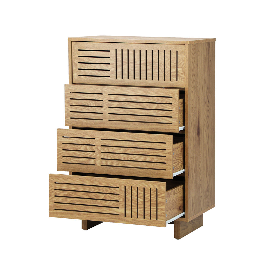 Chest Of Drawers 4 Drawer Storage Cabinet Tallboy Natural Wood 2 Pack