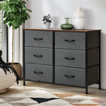 6 Chest of Drawers Fabric Grey Wooden Tabletop