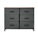 6 Chest of Drawers Fabric Grey Wooden Tabletop