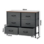 6 Chest of Drawers Fabric Grey Wooden Tabletop
