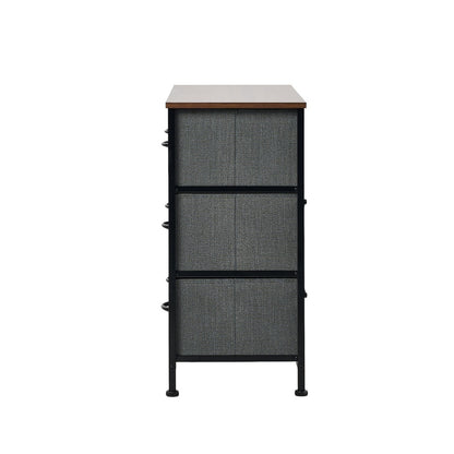 6 Chest of Drawers Fabric Grey Wooden Tabletop