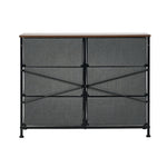 6 Chest of Drawers Fabric Grey Wooden Tabletop