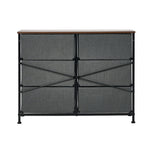 6 Chest of Drawers Fabric Grey Wooden Tabletop