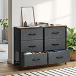 6 Chest of Drawers Fabric Grey Wooden Tabletop