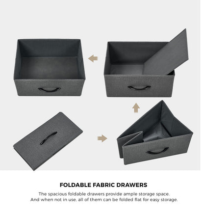 6 Chest of Drawers Fabric Grey Wooden Tabletop