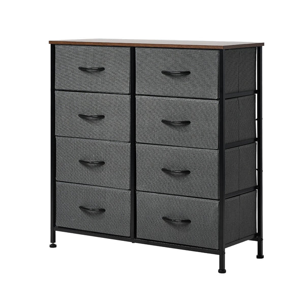  8-Drawer Chest Fabric Grey Wooden Tabletop Dresser Bedroom Storage Organizer