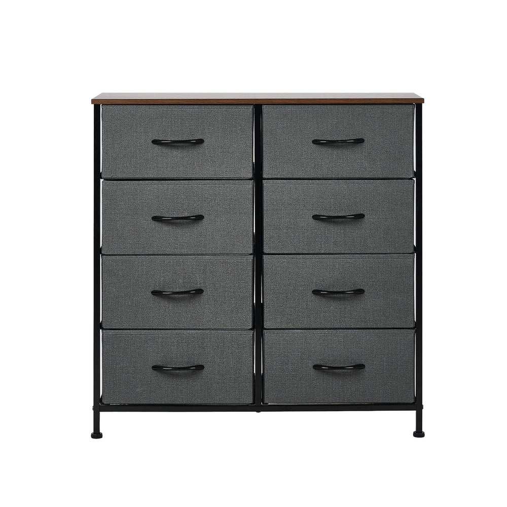 8-Drawer Chest Fabric Grey Wooden Tabletop Dresser Bedroom Storage Organizer
