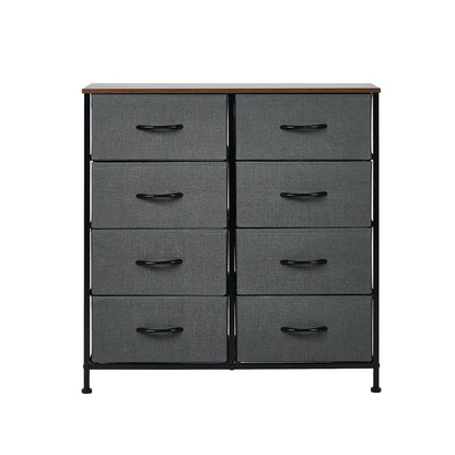 8-Drawer Chest Fabric Grey Wooden Tabletop Dresser Bedroom Storage Organizer