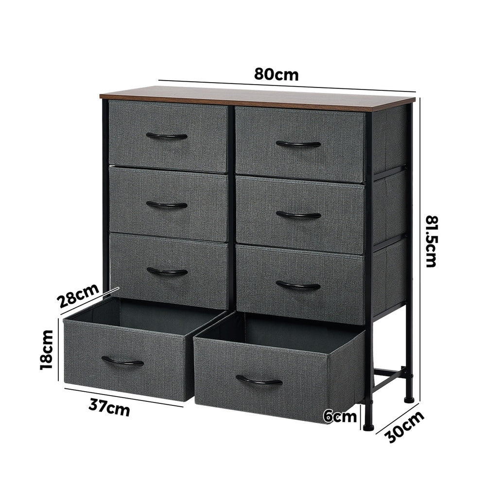 8-Drawer Chest Fabric Grey Wooden Tabletop Dresser Bedroom Storage Organizer