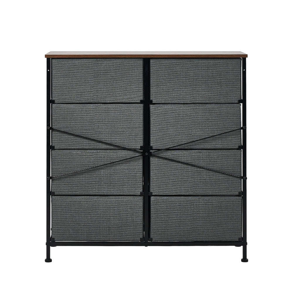 8-Drawer Chest Fabric Grey Wooden Tabletop Dresser Bedroom Storage Organizer