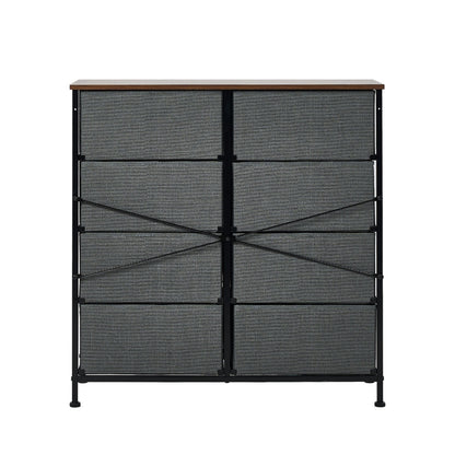 8-Drawer Chest Fabric Grey Wooden Tabletop Dresser Bedroom Storage Organizer