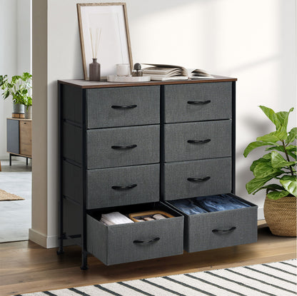 8-Drawer Chest Fabric Grey Wooden Tabletop Dresser Bedroom Storage Organizer