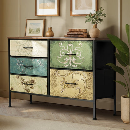 Lowboy 5 Chest Of Drawers Cabinet Retro