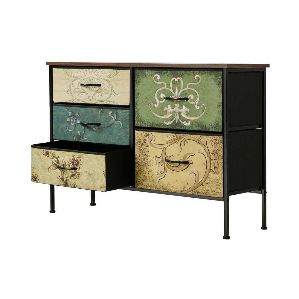 Lowboy 5 Chest Of Drawers Cabinet Retro - 3