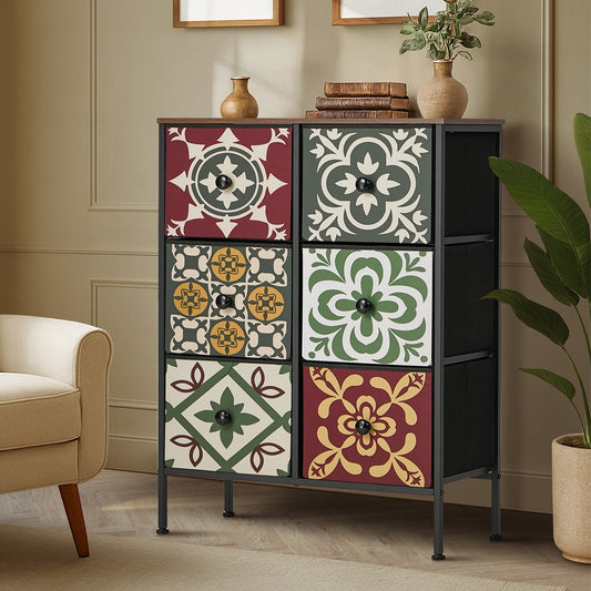 6 Chest Of Drawers Retro Tallboy Dresser Foldable Fabric