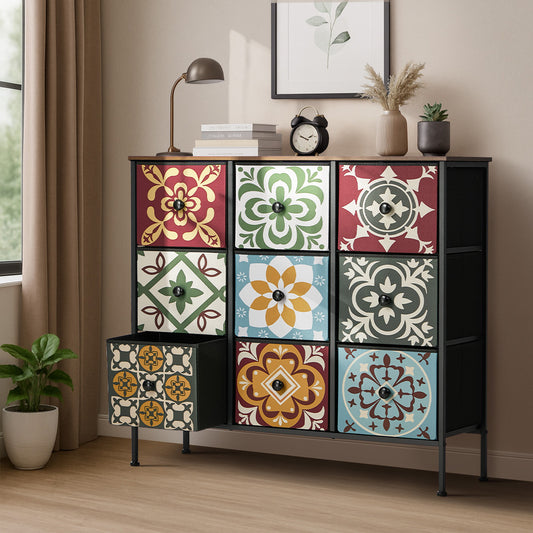 9 Drawer Tallboy Dresser Bohemian Fabric | HomeAndLiving