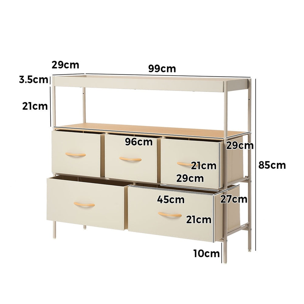 Chest Of Drawers Natural 5 Drawer 99x29x85cm