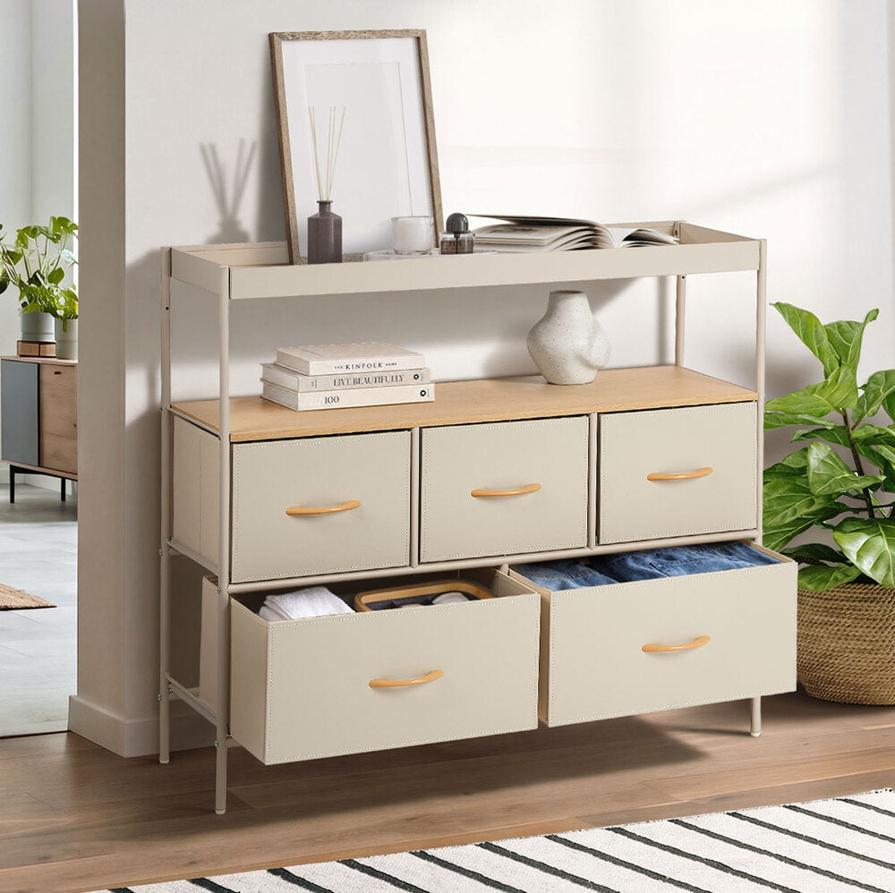 Chest Of Drawers Natural 5 Drawer 99x29x85cm