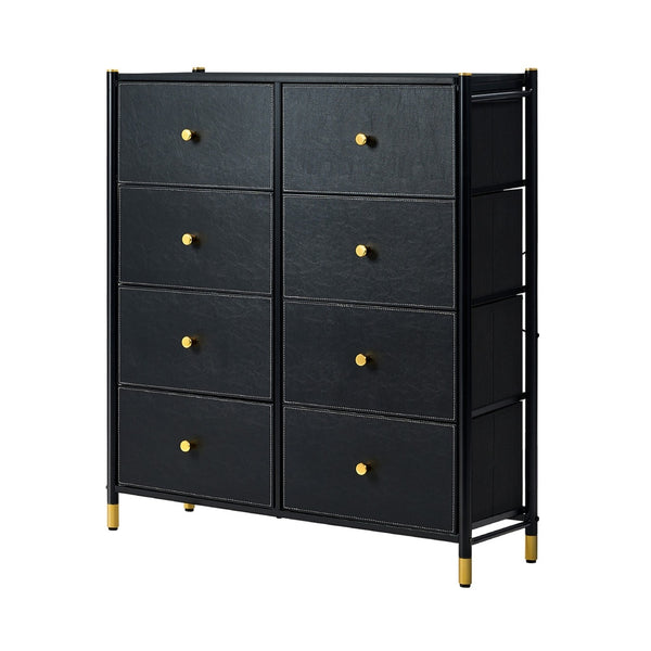  8-Drawer Chest PU Fabric Black Dresser Tallboy Bedroom Storage Organizer