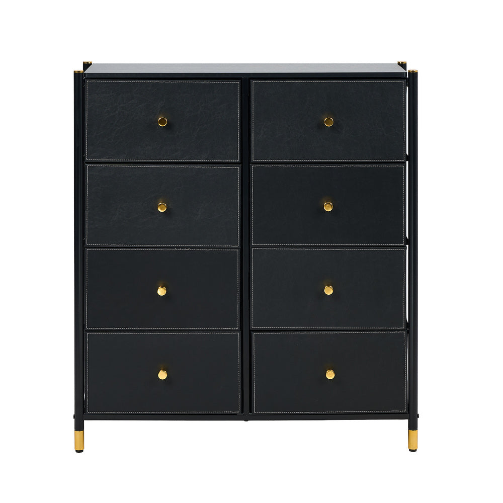 8-Drawer Chest PU Fabric Black Dresser Tallboy Bedroom Storage Organizer