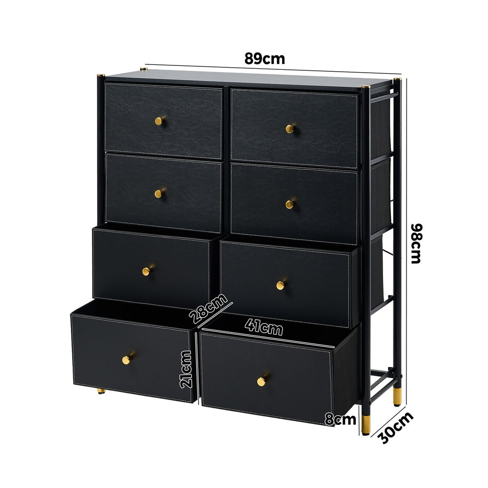 8-Drawer Chest PU Fabric Black Dresser Tallboy Bedroom Storage Organizer