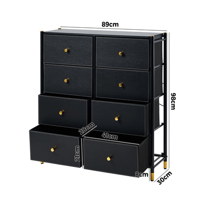 8-Drawer Chest PU Fabric Black Dresser Tallboy Bedroom Storage Organizer