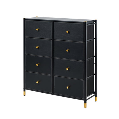 8-Drawer Chest PU Fabric Black Dresser Tallboy Bedroom Storage Organizer