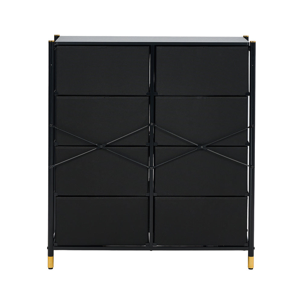 8-Drawer Chest PU Fabric Black Dresser Tallboy Bedroom Storage Organizer
